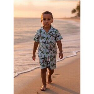 NWT- Light Blue Palm Tree Shirt and Swim Trunks by Janie and Jack